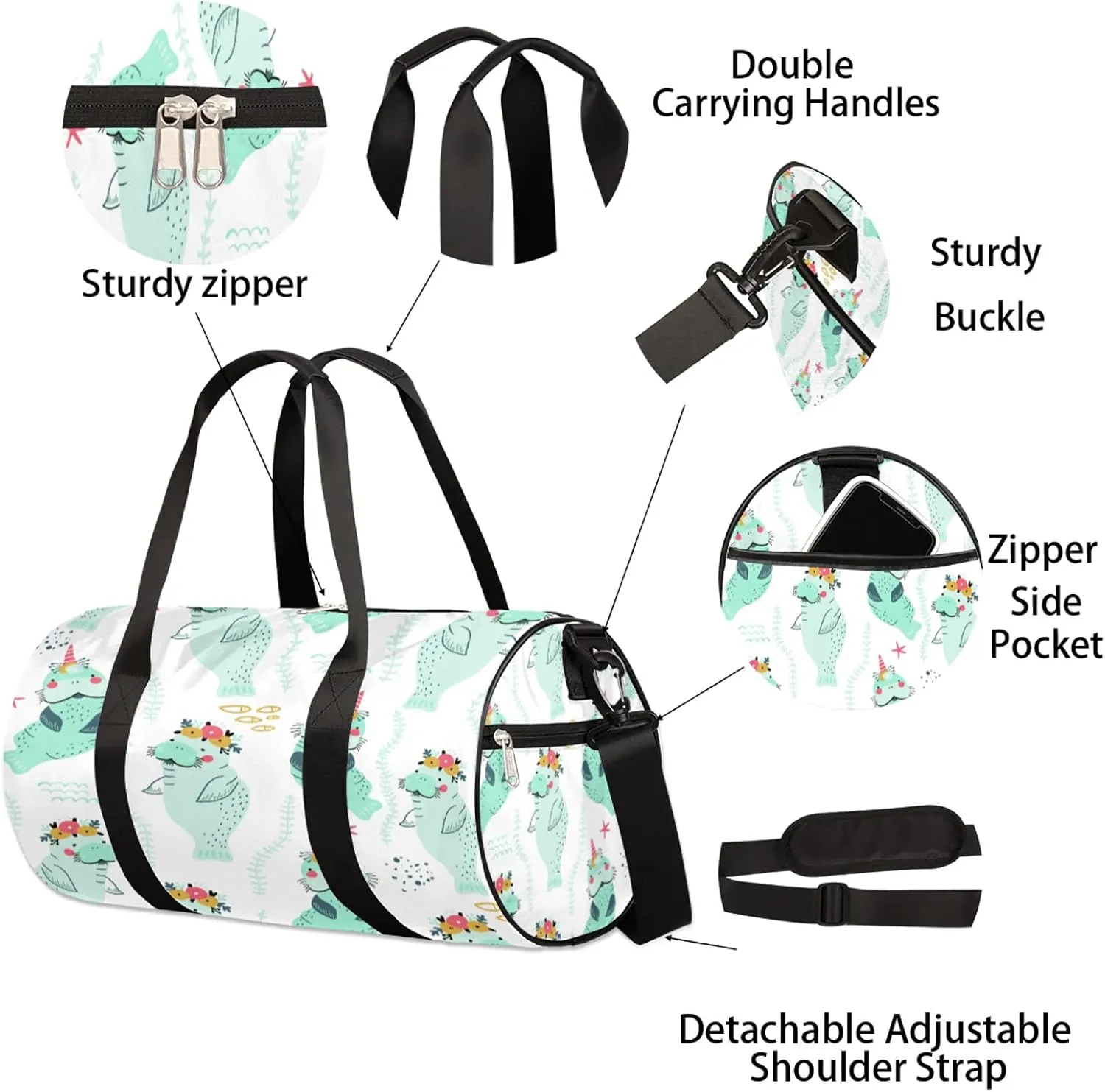 Seahorse Corals Pattern Sports Gym Bag for Men Women Lightweight Travel Duffle Bag with Shoulder Strap Waterproof Carry On Weekender Overnight Bag for Travel Sports Gym