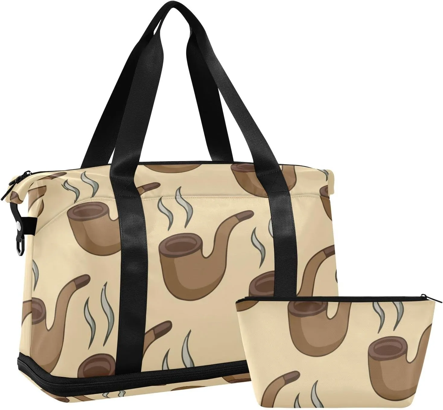 Seamless Smoke Pipes with Smoke Gym Duffel Bag, Polyester Travel Weekender Luggage Handbag with Waterproof Pocket for Wet Items, Unisex Foldable Tote for Sports