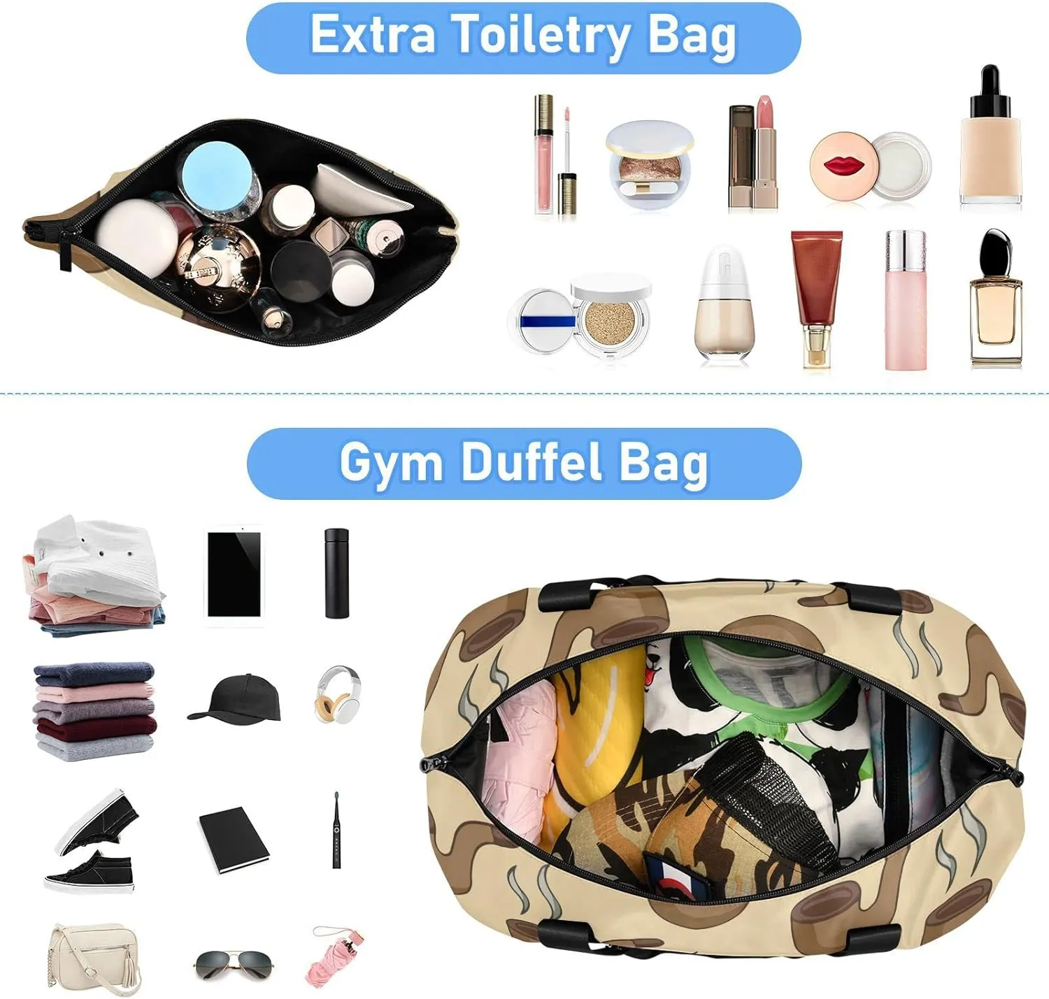 Seamless Smoke Pipes with Smoke Gym Duffel Bag, Polyester Travel Weekender Luggage Handbag with Waterproof Pocket for Wet Items, Unisex Foldable Tote for Sports