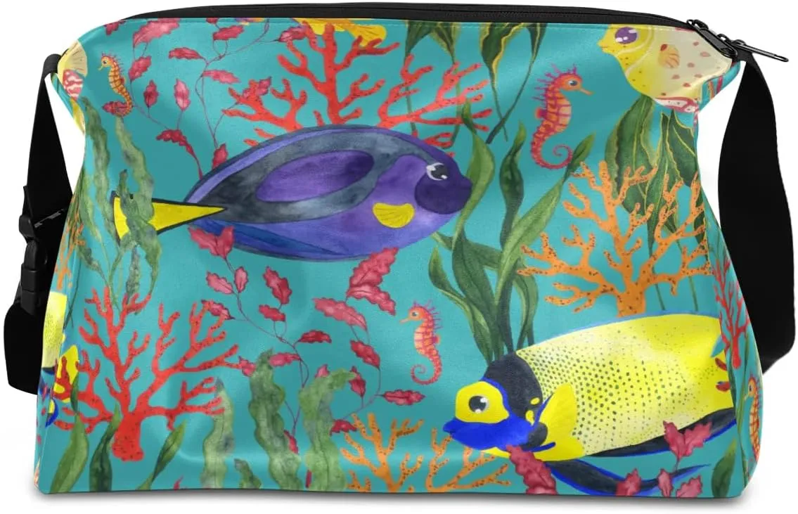 Seaweed Fish Seahorse Small Gym Bag for Men Women Workout Sport Duffle Bag Waterproof Weekender Overnight Bag Lightweight Carry on Tote Bag Crossbody Shoulder Travel Bag for Swim Yoge Dance