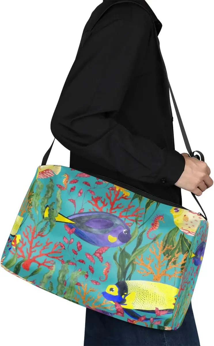 Seaweed Fish Seahorse Small Gym Bag for Men Women Workout Sport Duffle Bag Waterproof Weekender Overnight Bag Lightweight Carry on Tote Bag Crossbody Shoulder Travel Bag for Swim Yoge Dance