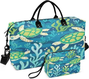 Seaweed Turtles Travel Duffel Bags with Toiletry Bag for Travel Gym Yoga Weekender Bag