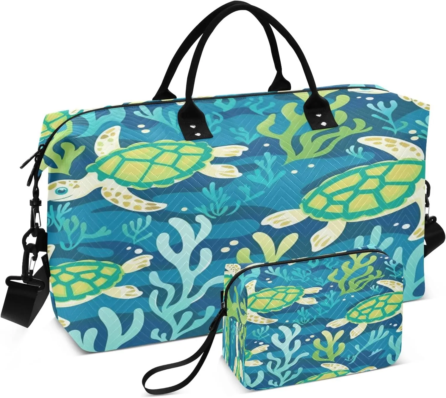 Seaweed Turtles Travel Duffel Bags with Toiletry Bag for Travel Gym Yoga Weekender Bag