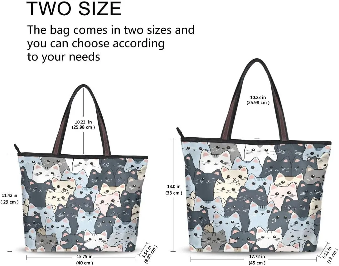 senya Woman Tote Bag Shoulder Handbag Blue Grey Cat for Work Travel Business Beach Shopping