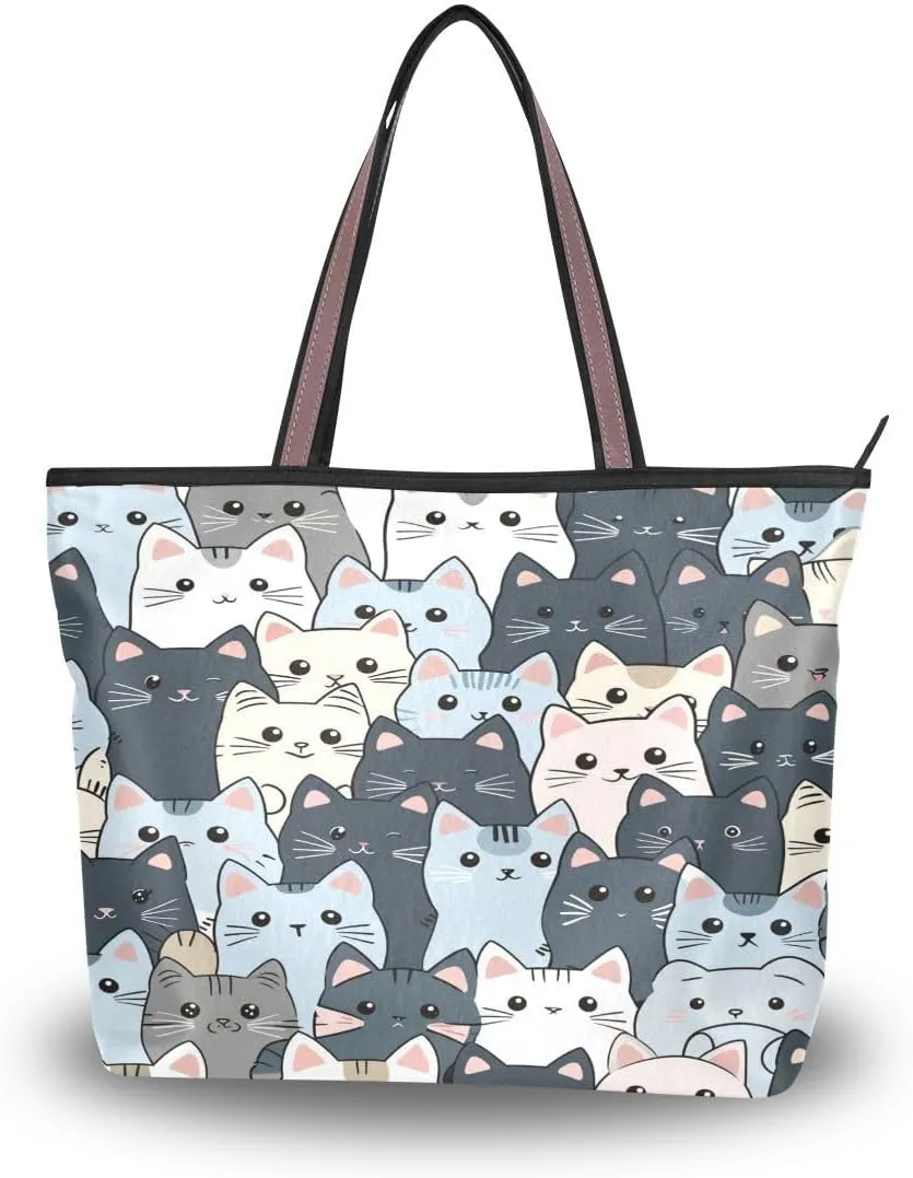 senya Woman Tote Bag Shoulder Handbag Blue Grey Cat for Work Travel Business Beach Shopping