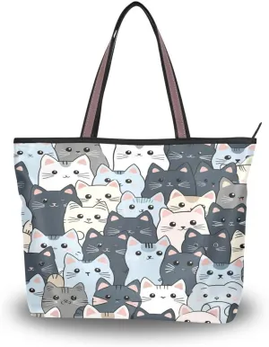 senya Woman Tote Bag Shoulder Handbag Blue Grey Cat for Work Travel Business Beach Shopping
