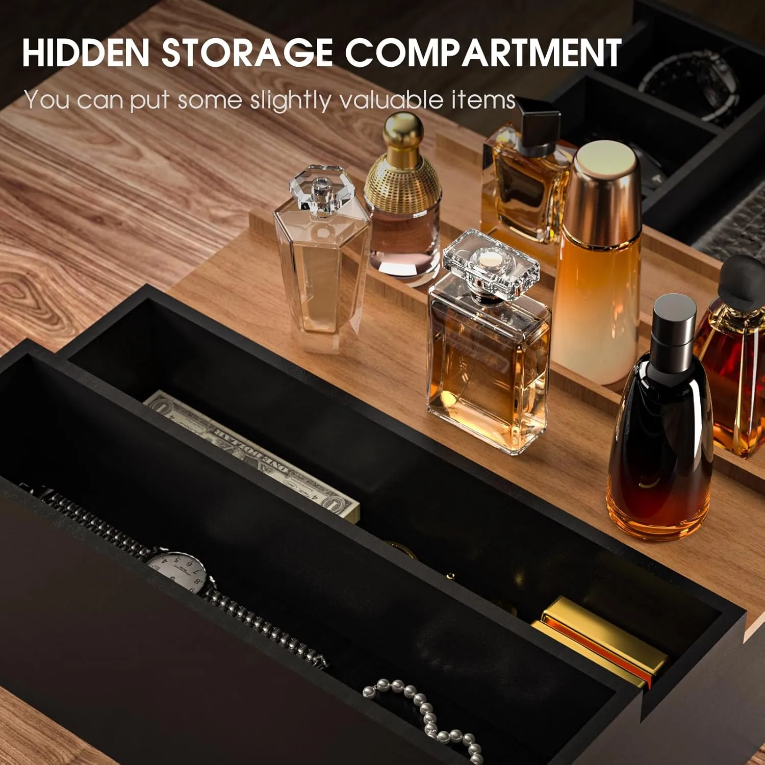 Sephyroth Cologne Organizer 5 Tier of Elegant Bamboo Perfume Organizer for Men with Hidden Storage and Practical Drawer, Perfect for Cologne Display & Gift (5T-BlackWalnut)