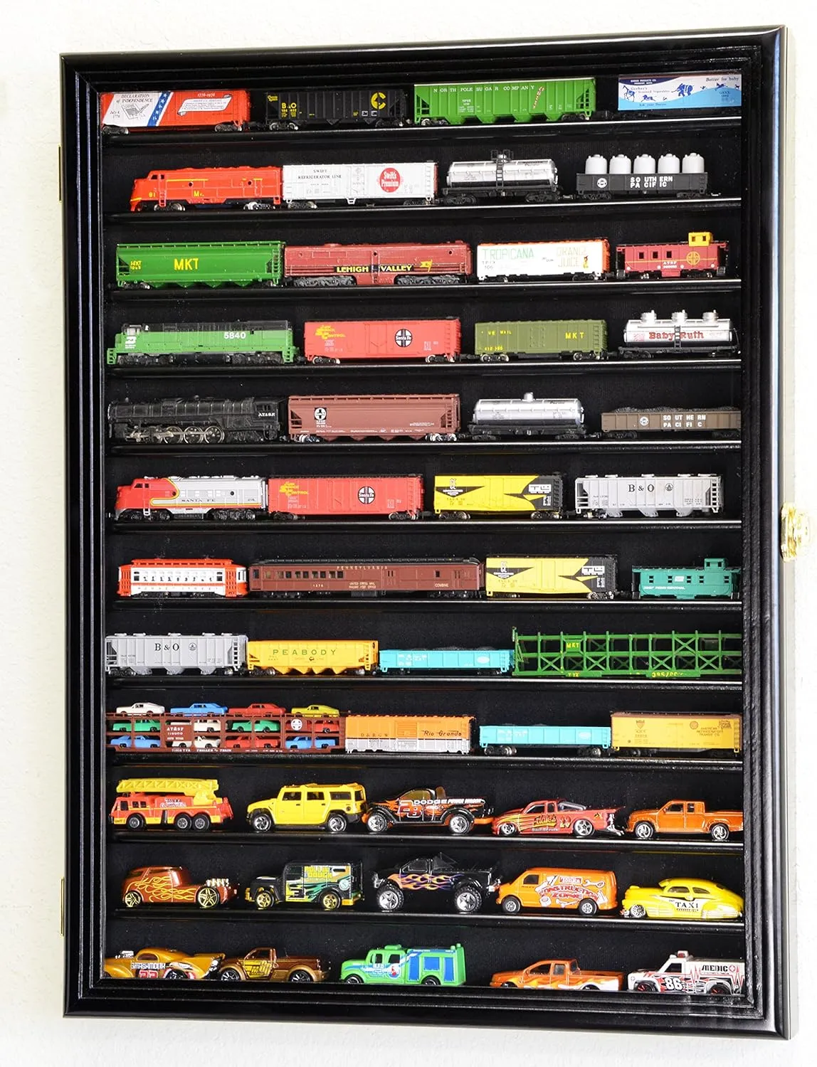 sfDisplay.com,LLC. 12 Shelves N Scale Train Model Trains Display Case Cabinet Wall Rack w/ 98% UV Lockable