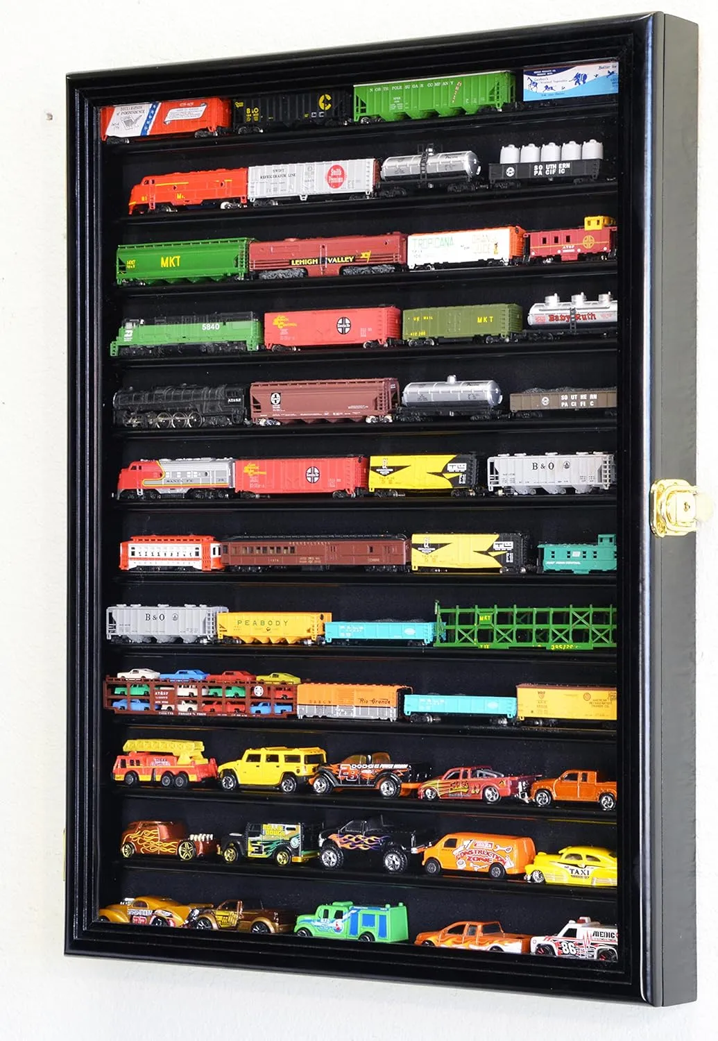sfDisplay.com,LLC. 12 Shelves N Scale Train Model Trains Display Case Cabinet Wall Rack w/ 98% UV Lockable