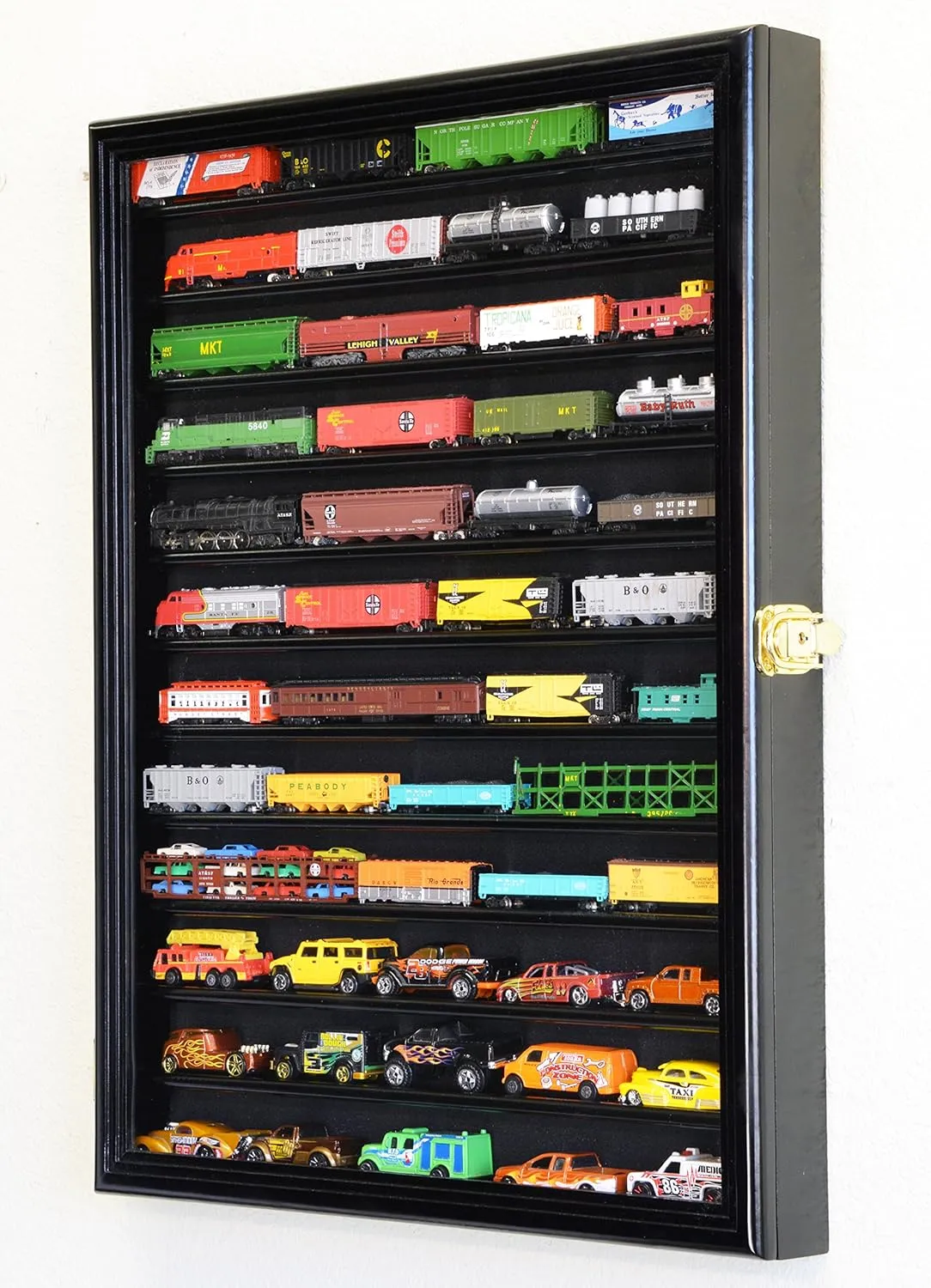 sfDisplay.com,LLC. 12 Shelves N Scale Train Model Trains Display Case Cabinet Wall Rack w/ 98% UV Lockable