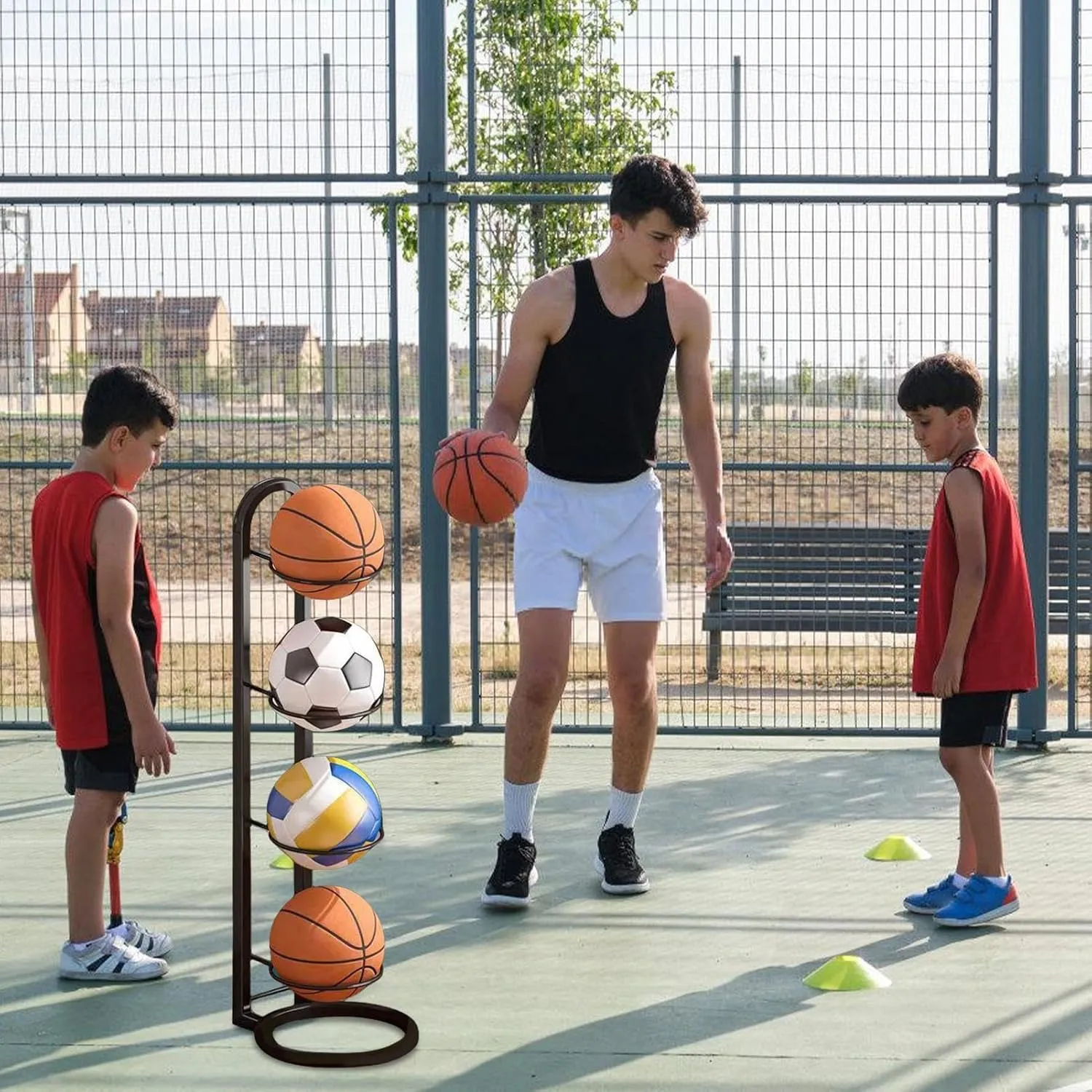 Shakven Vertical Ball Storage Rack | Multi-Layer Ball Organiser Rack for Basketball Football Volleyball,Ball Storage Shelf,Multi-Layer Ball Organizer Rack,Ball Stand,Vertical Ball Storage