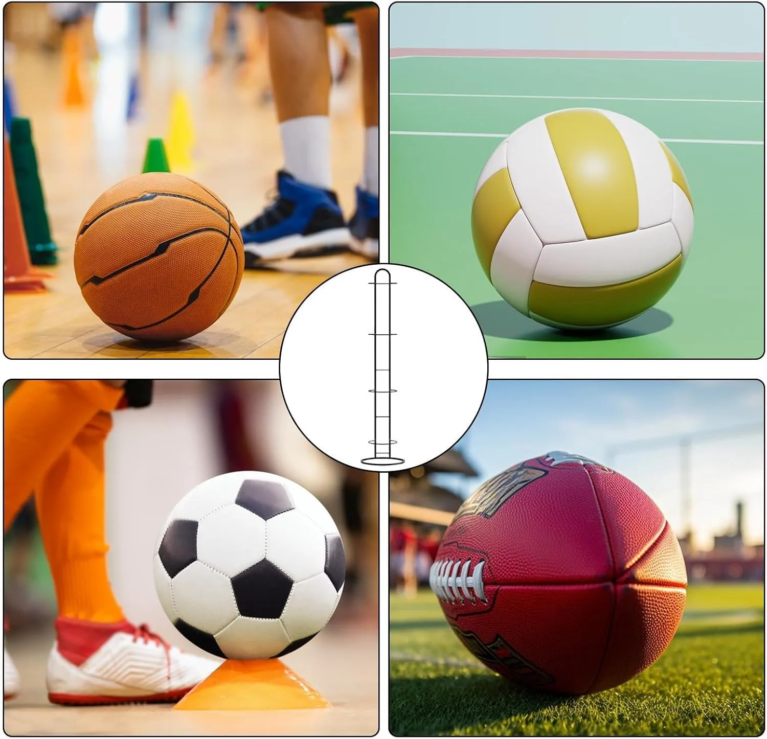 Shakven Vertical Ball Storage Rack | Multi-Layer Ball Organiser Rack for Basketball Football Volleyball,Ball Storage Shelf,Multi-Layer Ball Organizer Rack,Ball Stand,Vertical Ball Storage
