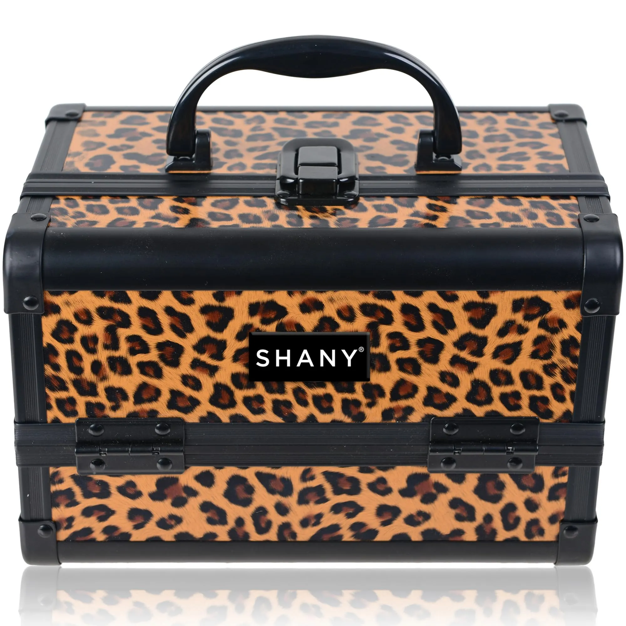 SHANY Chic Makeup Train Case Cosmetic Box Portable Makeup Case Cosmetics Beauty Organizer Jewelry storage with Locks, Multi trays Makeup Storage Box with Makeup Mirror - Lost Cheetah