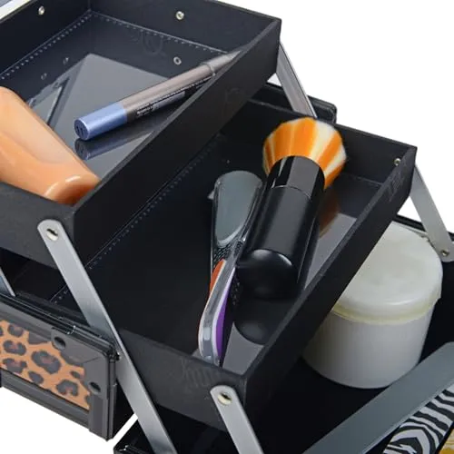 SHANY Chic Makeup Train Case Cosmetic Box Portable Makeup Case Cosmetics Beauty Organizer Jewelry storage with Locks, Multi trays Makeup Storage Box with Makeup Mirror - Lost Cheetah