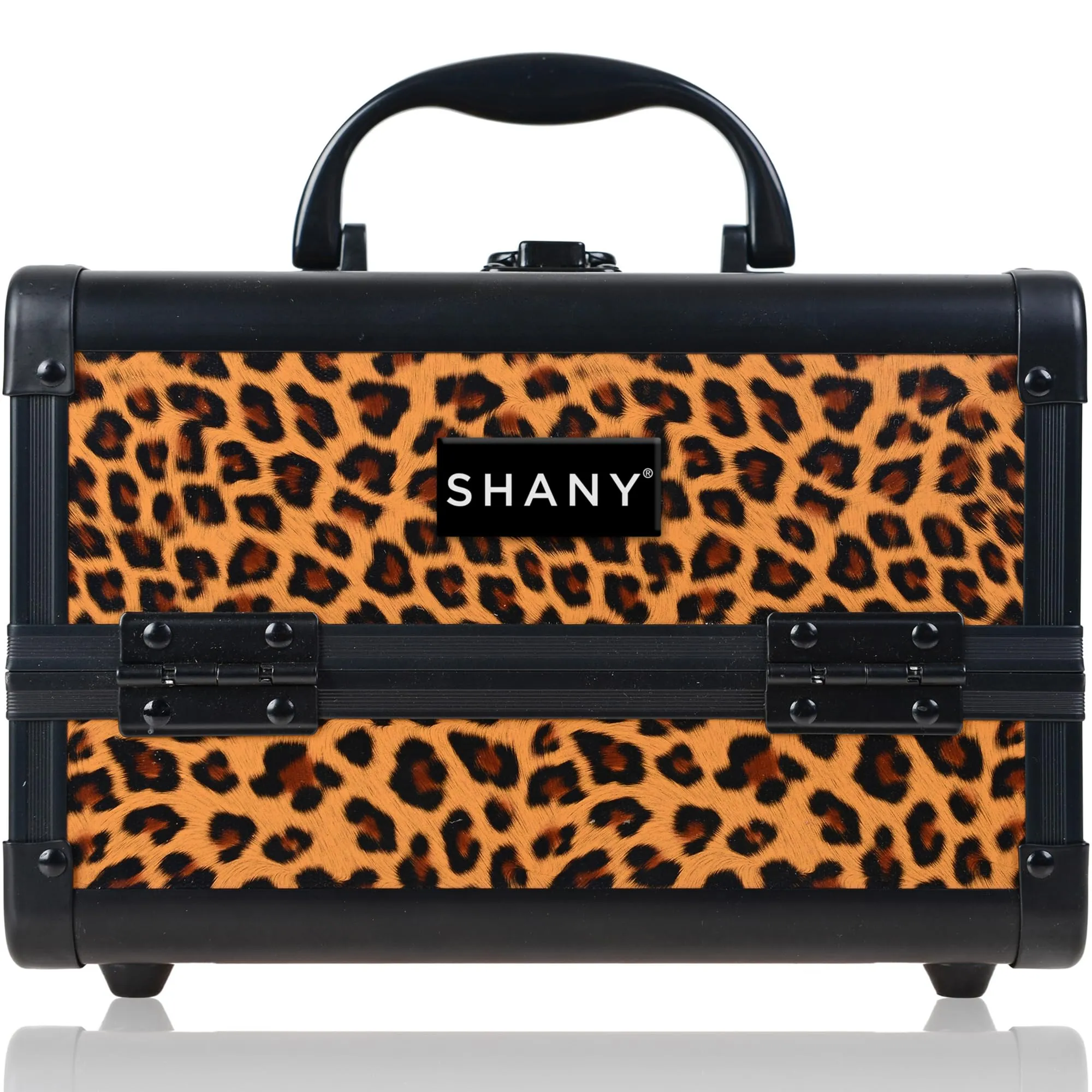 SHANY Chic Makeup Train Case Cosmetic Box Portable Makeup Case Cosmetics Beauty Organizer Jewelry storage with Locks, Multi trays Makeup Storage Box with Makeup Mirror - Lost Cheetah