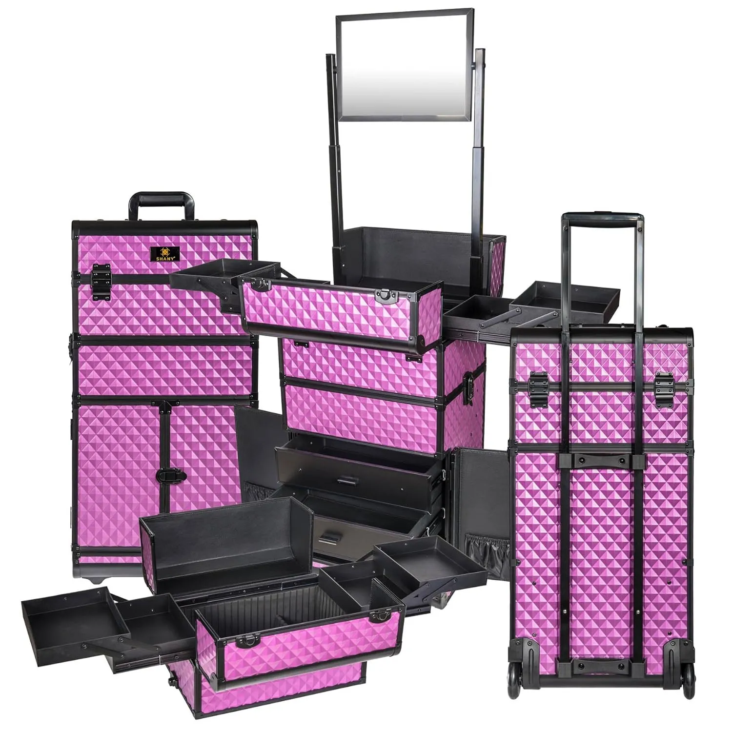 SHANY REBEL Series Pro Makeup Artists Rolling Train Case - Trolley Case - Charming Violet