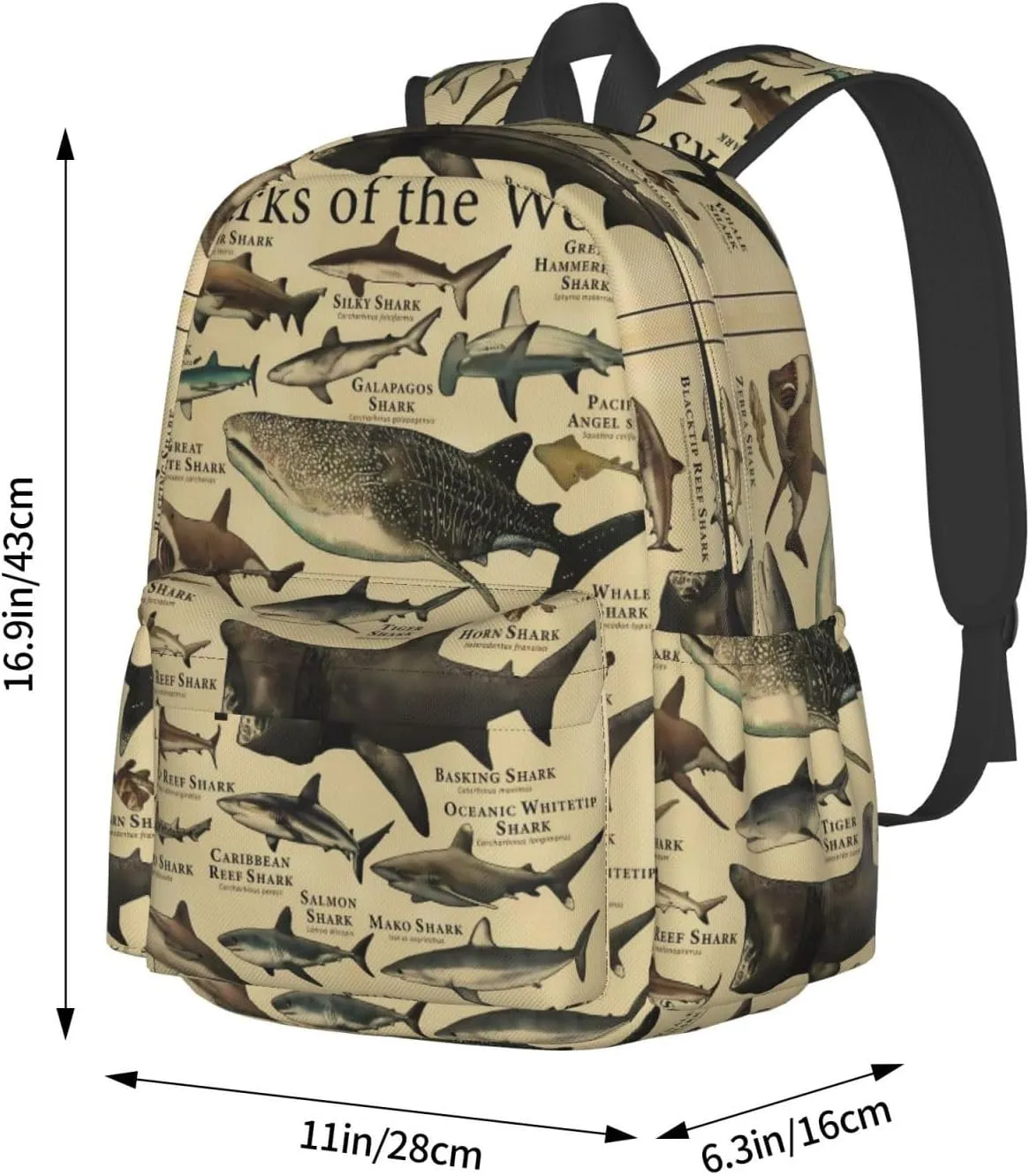 Shark Knowledge Sharks Of The World Laptop Backpack Shoulder Bag Laptop Pack Travel Backpacks Commuter Back Pack Casual Daypack Bags With Side Pockets