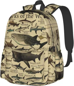 Shark Knowledge Sharks Of The World Laptop Backpack Shoulder Bag Laptop Pack Travel Backpacks Commuter Back Pack Casual Daypack Bags With Side Pockets