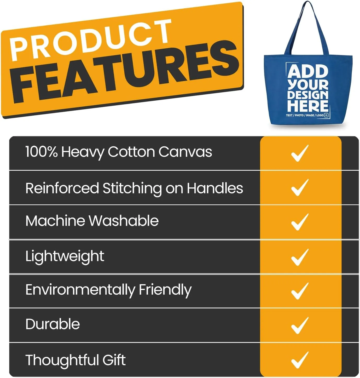 shop4ever Personalized Custom Design Your Own Heavy Canvas Tote with Zipper Reusable Shopping Bag Customizable Gift