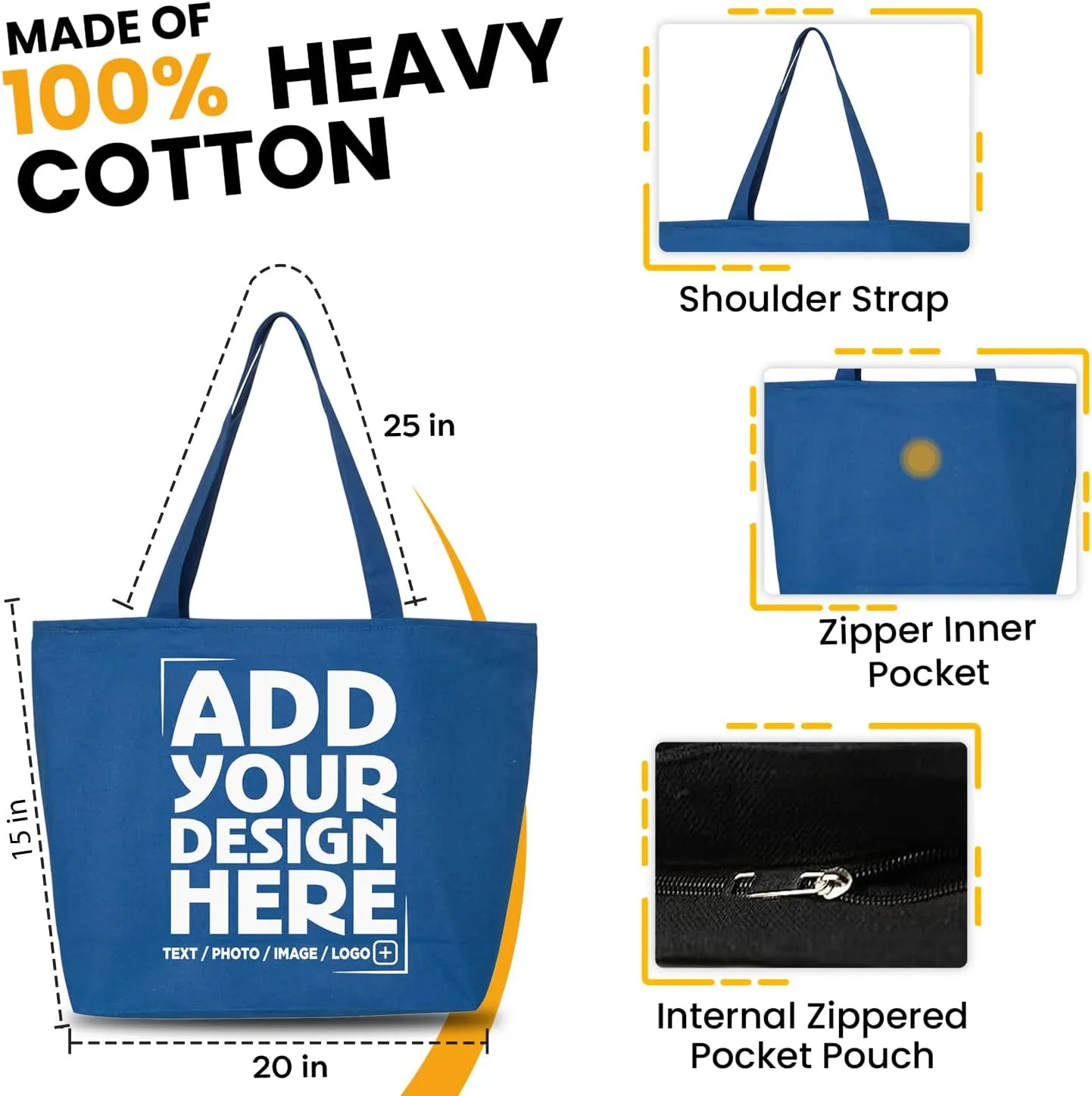 shop4ever Personalized Custom Design Your Own Heavy Canvas Tote with Zipper Reusable Shopping Bag Customizable Gift