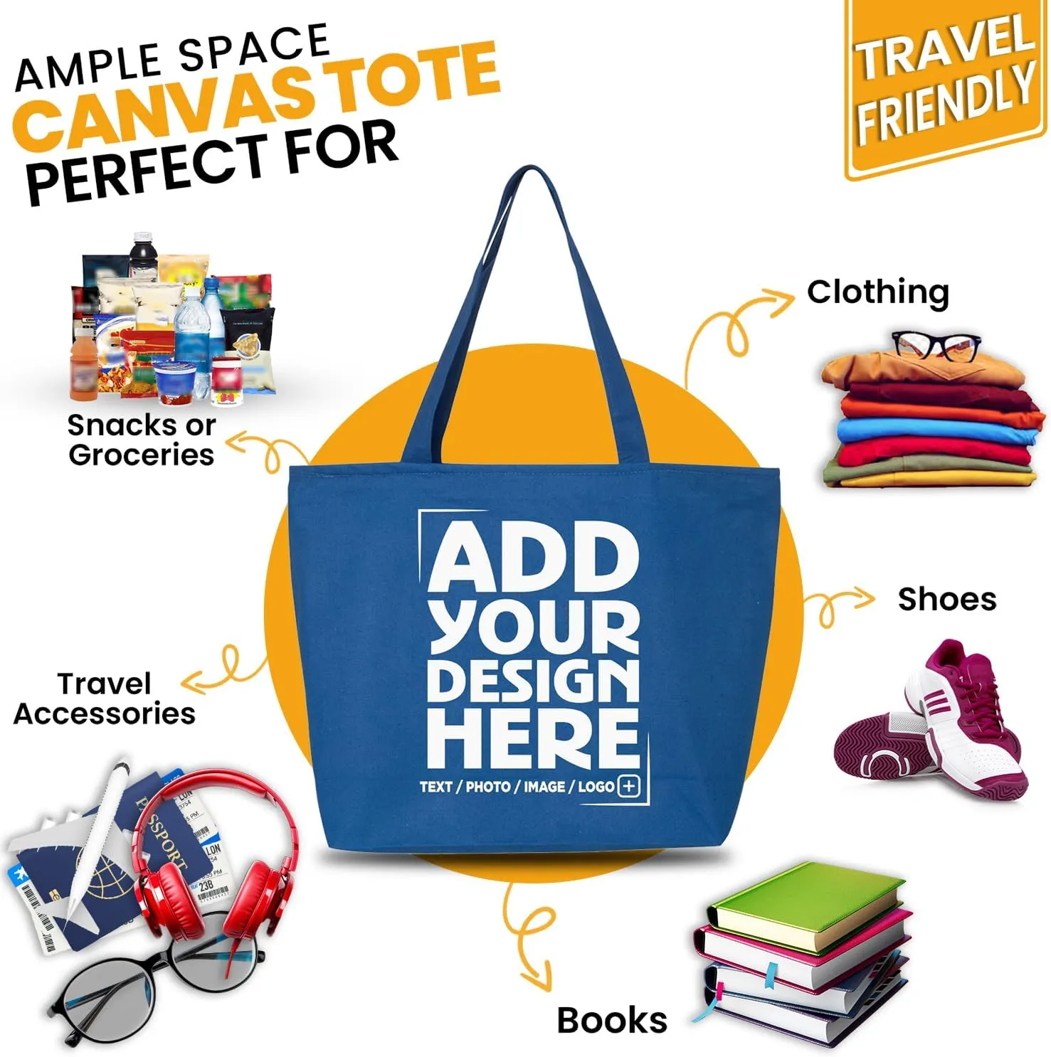 shop4ever Personalized Custom Design Your Own Heavy Canvas Tote with Zipper Reusable Shopping Bag Customizable Gift