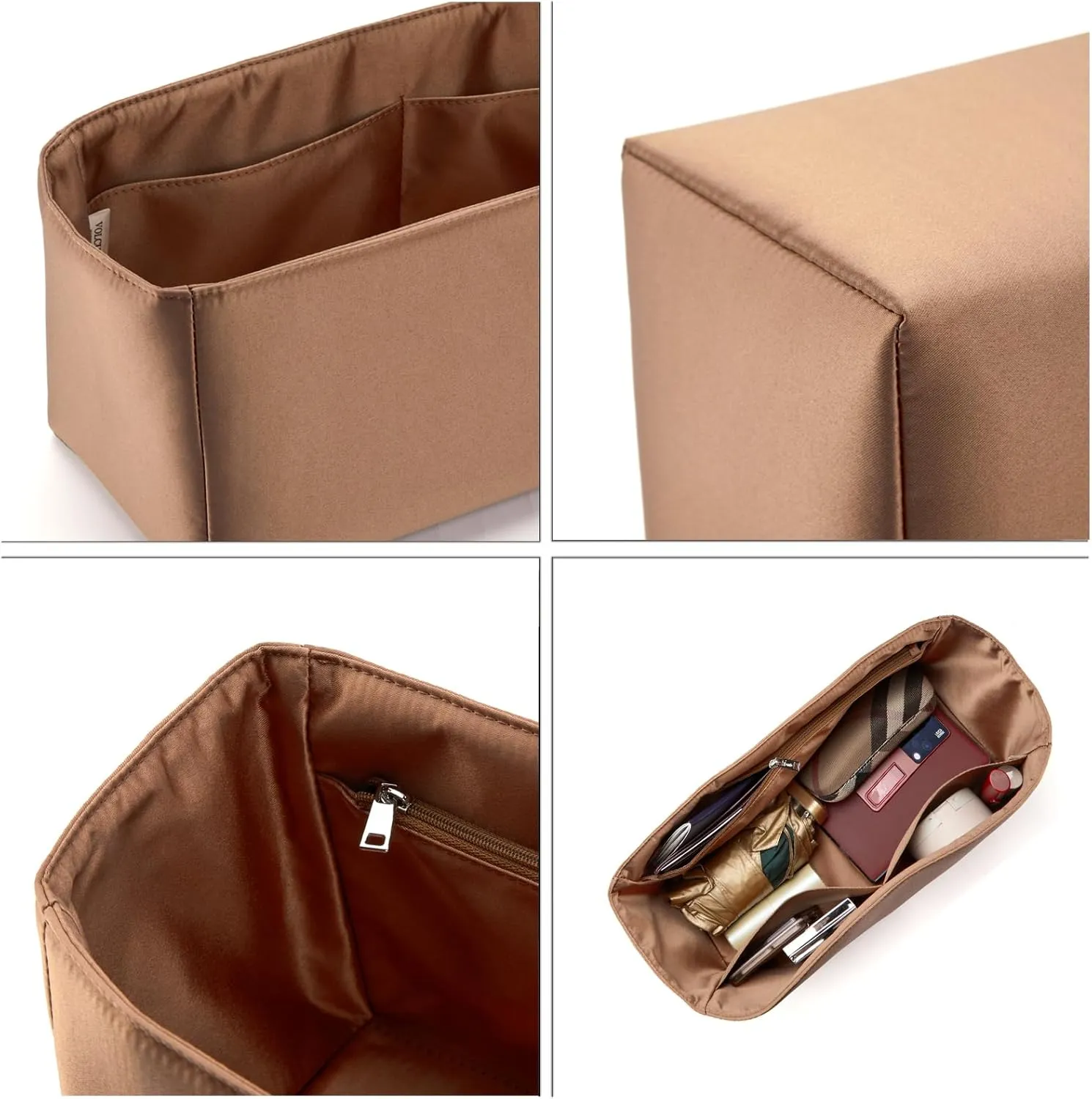 Silk Purse Organizer Insert for Hermes Garden Party Bag 36 (Golden Brown, 36)