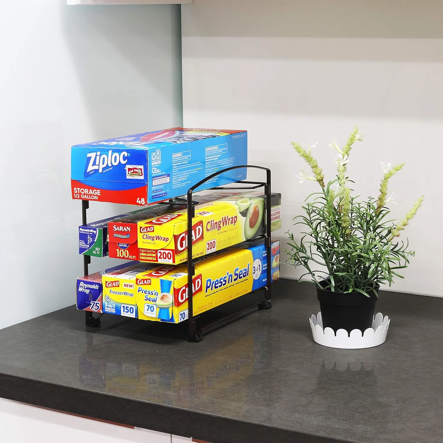 Simple Houseware Kitchen Wrap Organizer Rack, Bronze