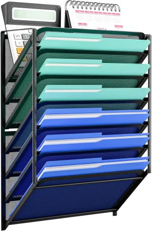Simple Trending 7-Tier Mesh Wall File Organizer, Hanging Wall Mounted Mail Paper Folder Holder, Clipboard Storage Organization Magazine Rack for Office Home School, Black