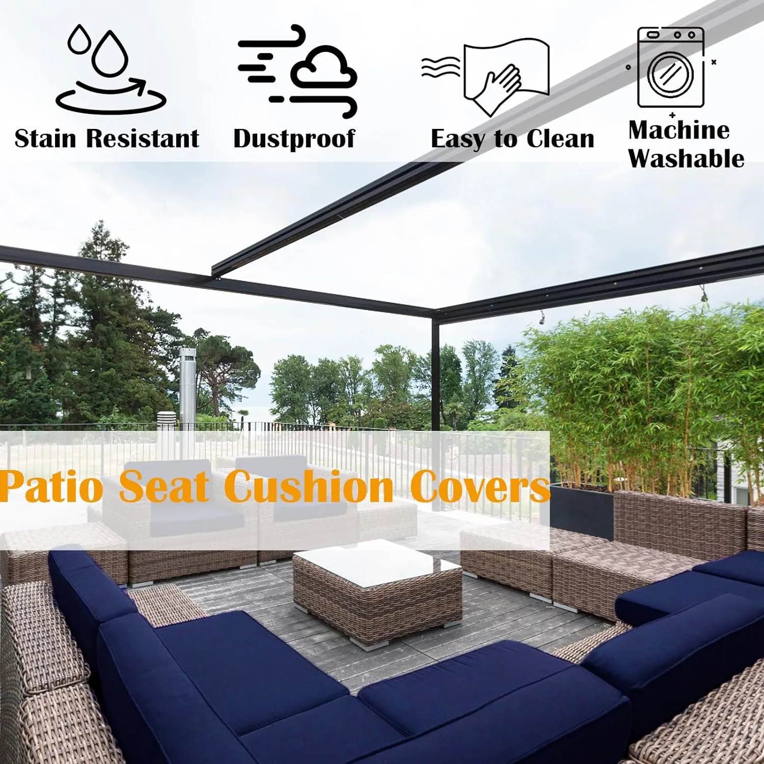 SK Studio Patio Cushion Covers Replacement, 2 Pack Waterproof Outdoor Furniture Seat Cushion Slipcover with Zipper for Garden and Backyard, Brown