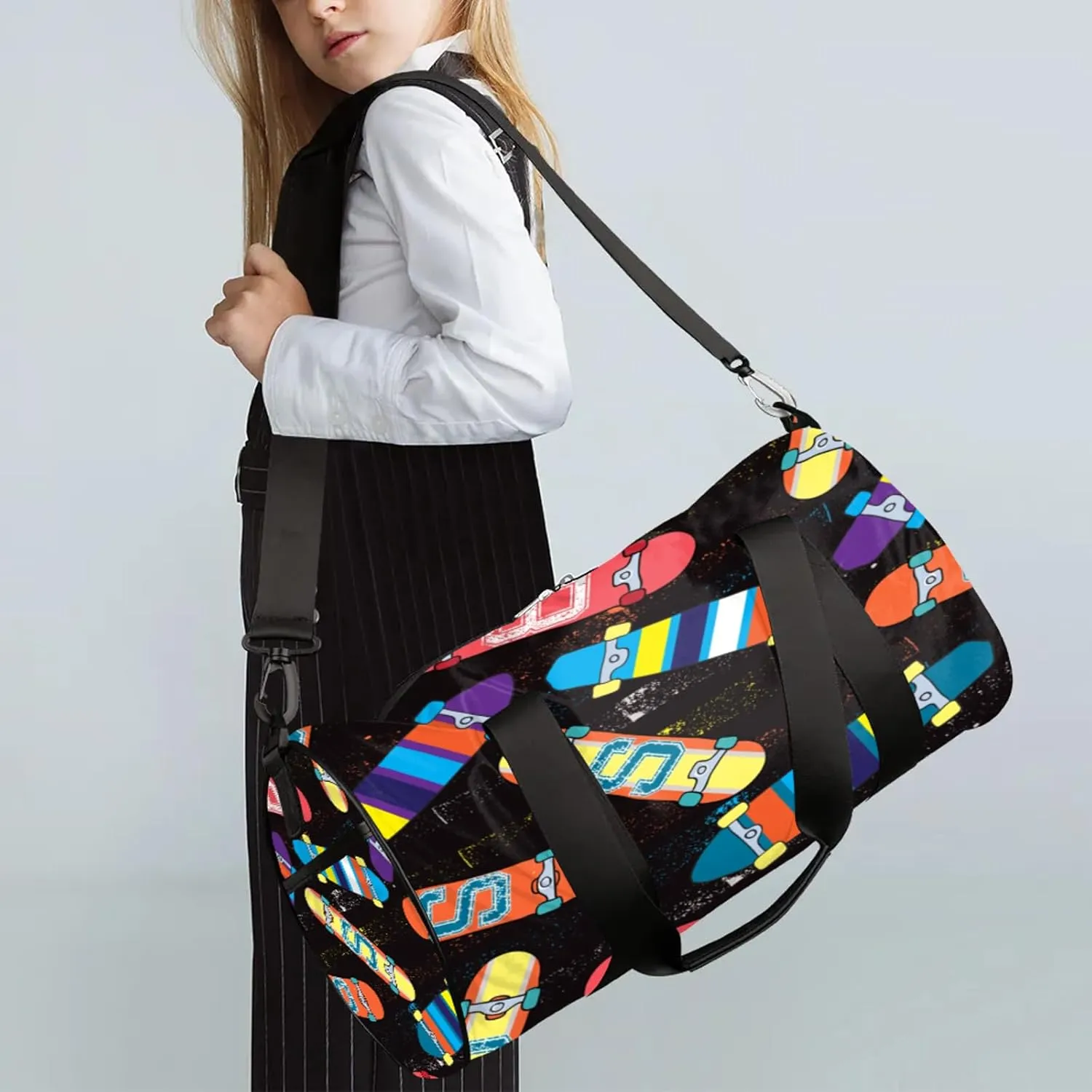 Skateboard Sport Sports Gym Bag for Men Women Lightweight Travel Duffle Bag with Shoulder Strap Waterproof Carry On Weekender Overnight Bag for Travel Sports Gym