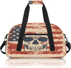 Skeleton Skull American Flag Small Gym Bag 18 inch Carry On Duffel Bag for Weekender Travel Sports Workout Yoga Gymnastics Dance Ballet