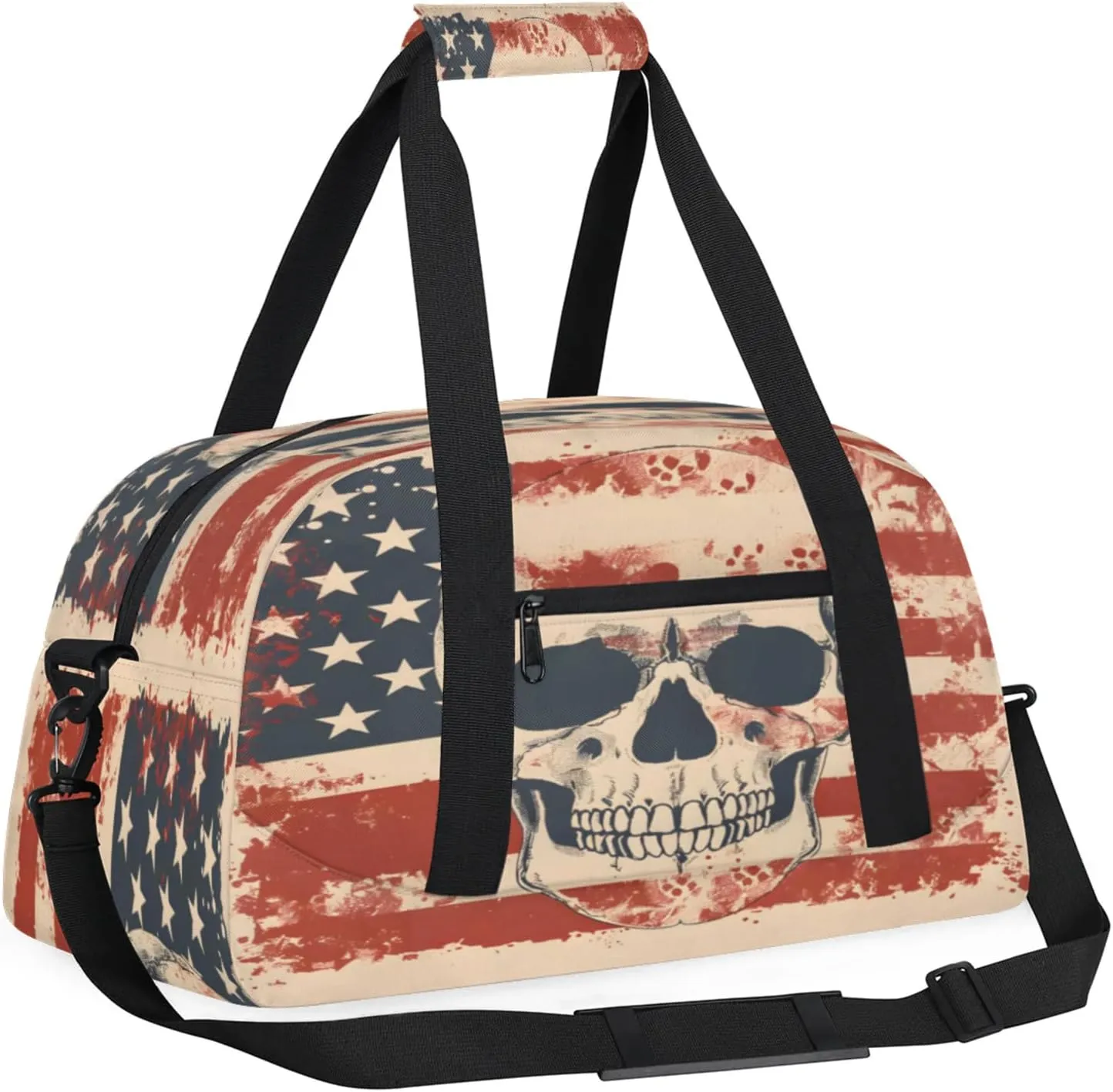 Skeleton Skull American Flag Small Gym Bag 18 inch Carry On Duffel Bag for Weekender Travel Sports Workout Yoga Gymnastics Dance Ballet