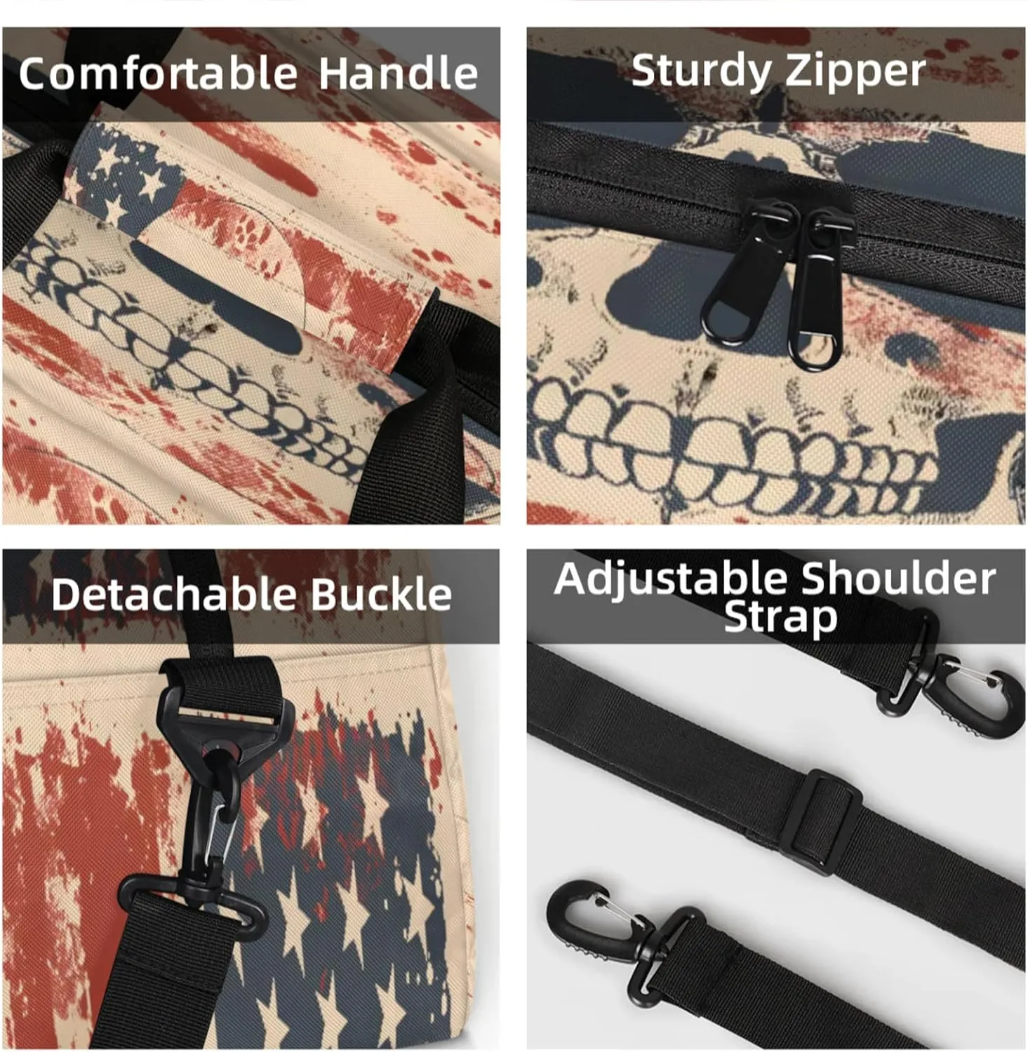 Skeleton Skull American Flag Small Gym Bag 18 inch Carry On Duffel Bag for Weekender Travel Sports Workout Yoga Gymnastics Dance Ballet