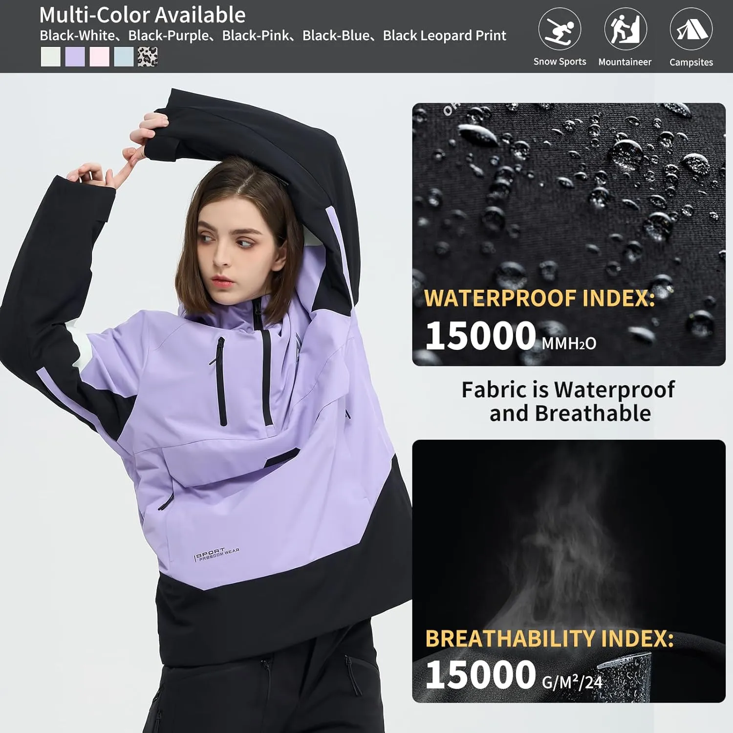Ski Jacket Snowboard Anorak Coat Pullover Baggy Snow Hooded Insulated Hoodie Waterproof Warm for Women Men
