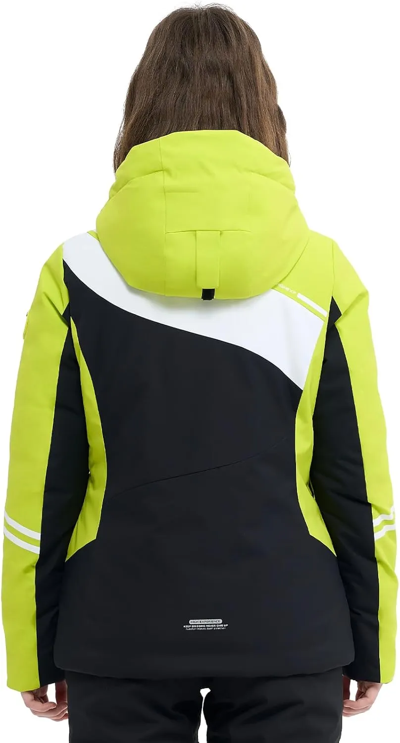 Ski Jacket Women Snowboard Coat Fitted Slim Fit Snow Short Windproof Waterproof Insulated Warm Removable Hood