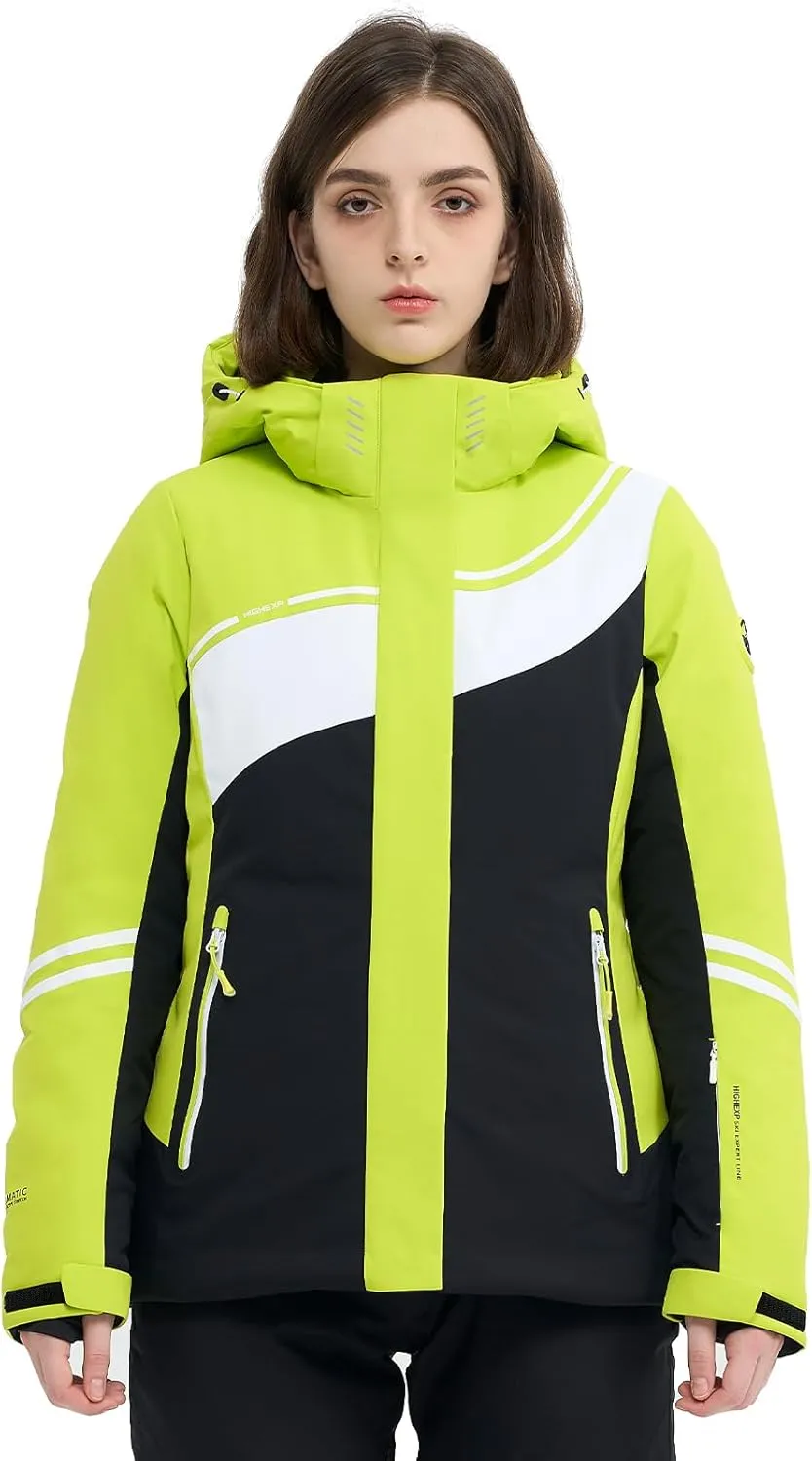 Ski Jacket Women Snowboard Coat Fitted Slim Fit Snow Short Windproof Waterproof Insulated Warm Removable Hood