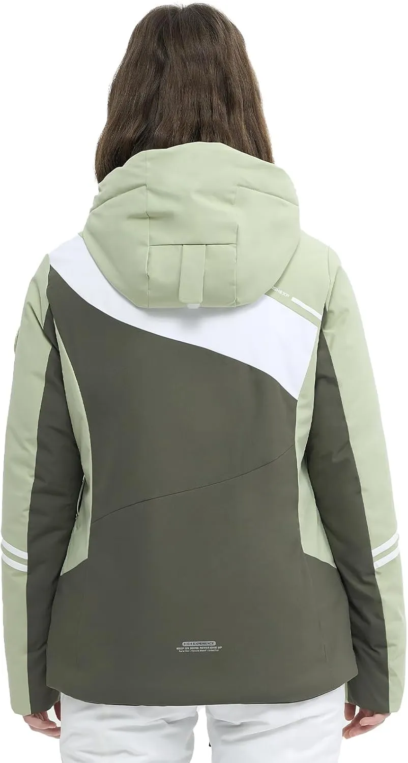 Ski Jacket Women Snowboard Coat Fitted Slim Fit Snow Short Windproof Waterproof Insulated Warm Removable Hood