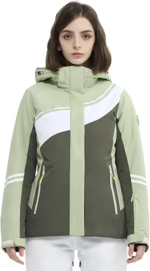 Ski Jacket Women Snowboard Coat Fitted Slim Fit Snow Short Windproof Waterproof Insulated Warm Removable Hood