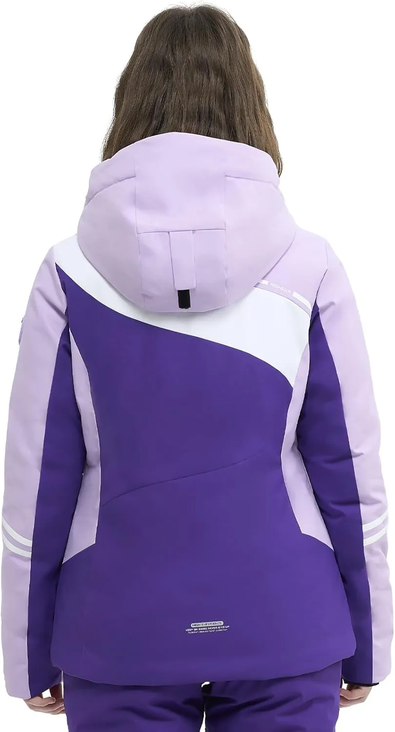 Ski Jacket Women Snowboard Coat Fitted Slim Fit Snow Short Windproof Waterproof Insulated Warm Removable Hood