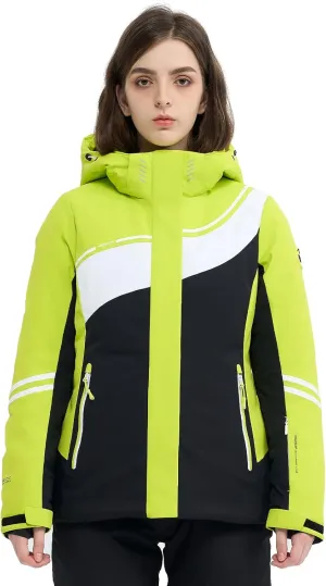 Ski Jacket Women Snowboard Coat Fitted Slim Fit Snow Short Windproof Waterproof Insulated Warm Removable Hood