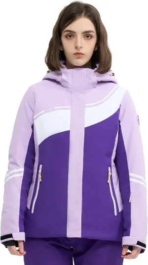 Ski Jacket Women Snowboard Coat Fitted Slim Fit Snow Short Windproof Waterproof Insulated Warm Removable Hood