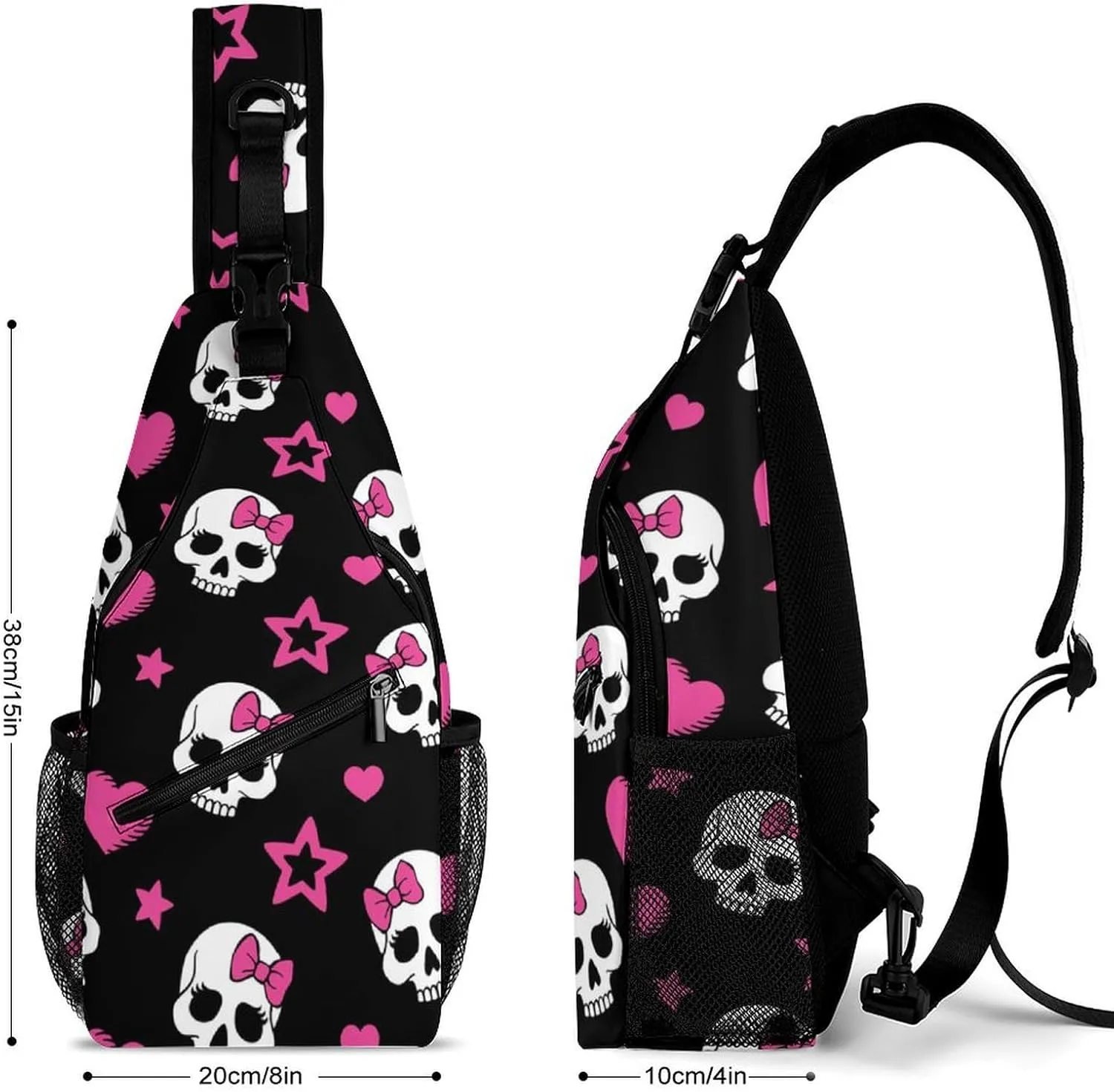 Skull Heart Sling Backpack Men Womans Crossbody Backpack Chest Bag Cycling Daypack Travel Bag Casual Daypacks Sports Backpacks