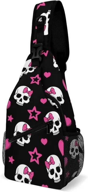 Skull Heart Sling Backpack Men Womans Crossbody Backpack Chest Bag Cycling Daypack Travel Bag Casual Daypacks Sports Backpacks