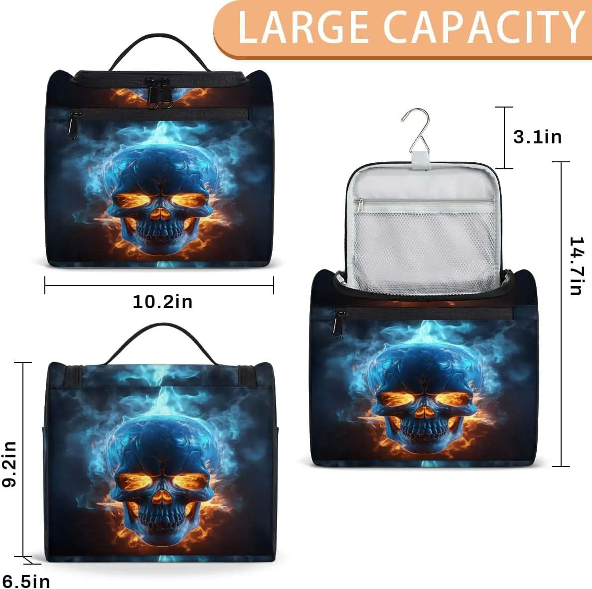 Skull Skeleton Travel Toiletry Bag for Women Large Capacity Wide-open Makeup Organizer Cosmetic Travel Bags for Toiletries