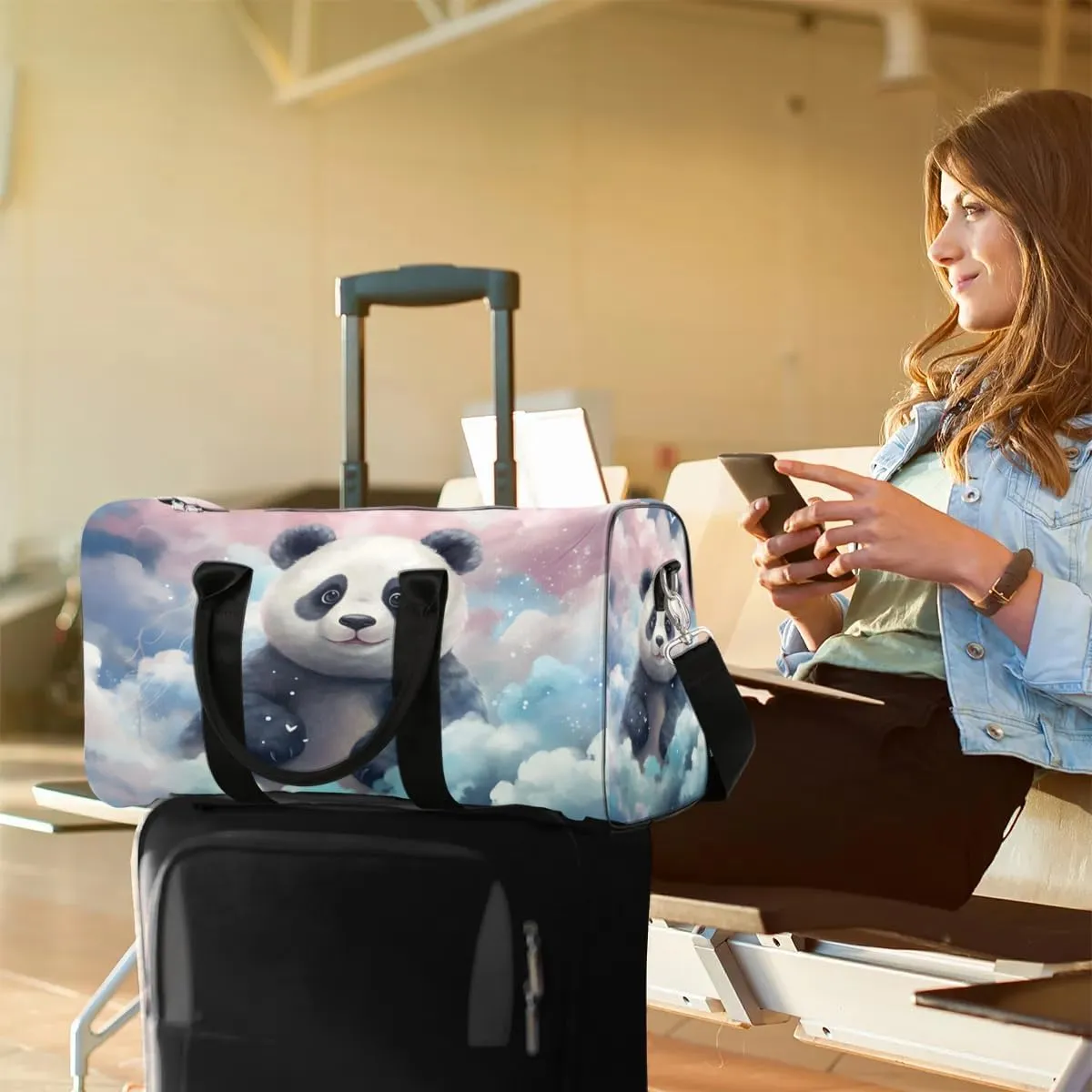 Sky Panda Travel Duffel Bag for Women Men Waterproof Foldable Overnight Weekender Bag Large Capacity Sports Gym Bag