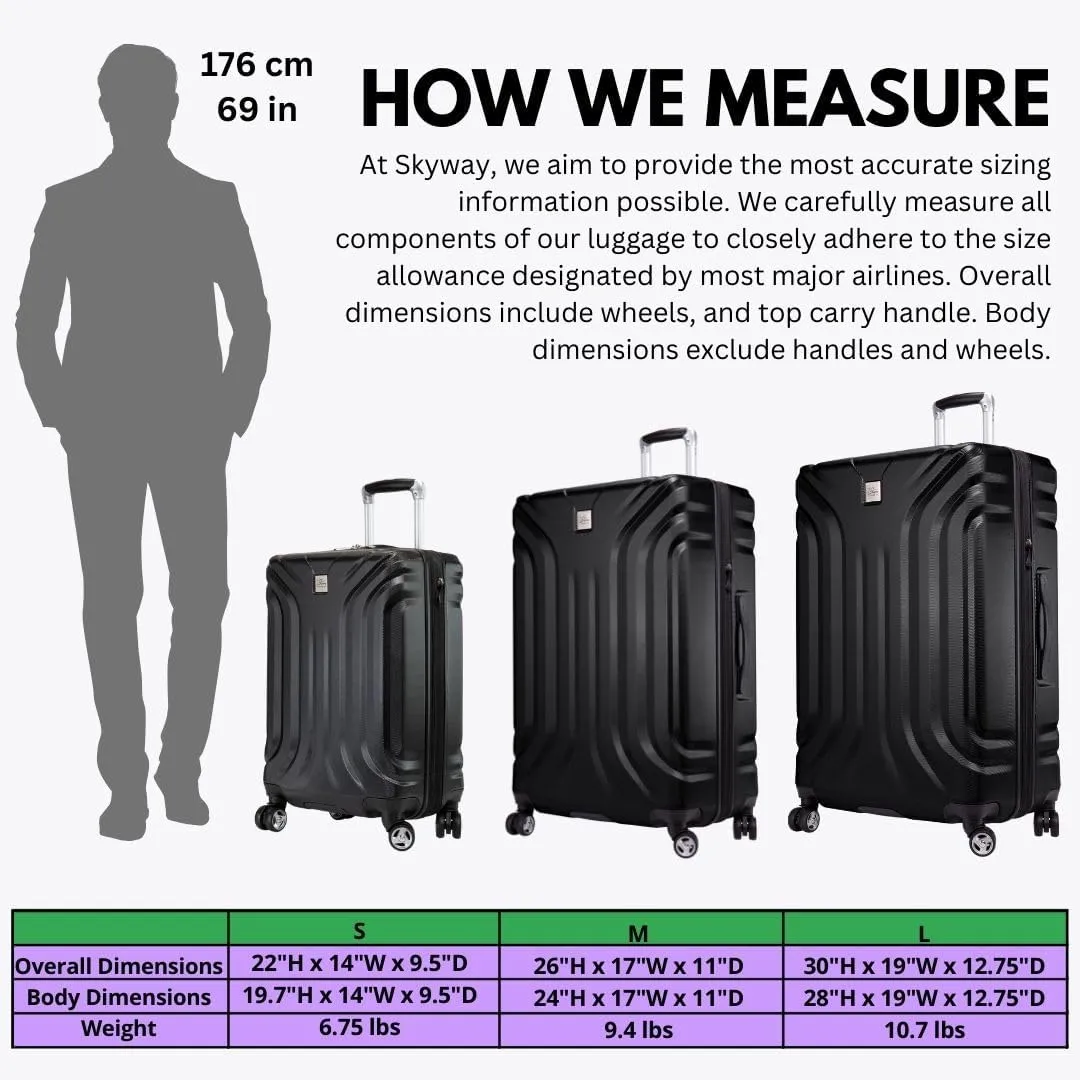 Skyway Nimbus 4.0 Expandable, Durable Hardside, 8 Wheel Spinner, Lightweight Suitcase, Unisex, Stylish, Black, Carry-On 20-Inch
