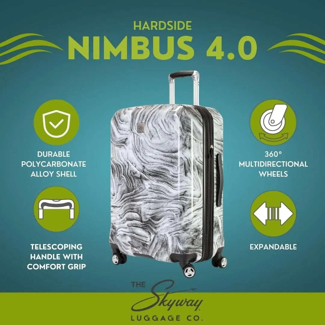 Skyway Nimbus 4.0 Expandable, Durable Hardside, 8 Wheel Spinner, Lightweight Suitcase, Unisex, Stylish, Gray Sandstone, Checked-Medium 24-Inch