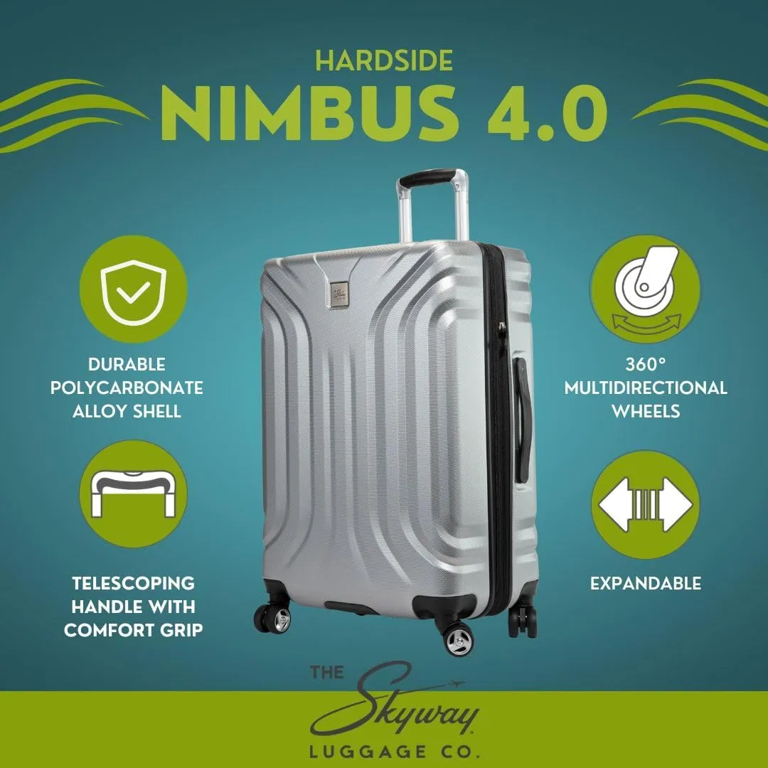 Skyway Nimbus 4.0 Expandable, Durable Hardside, 8 Wheel Spinner, Lightweight Suitcase, Unisex, Stylish, Shiny Silver, Checked-Large 28-Inch