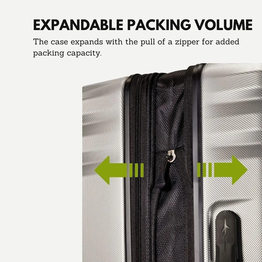 Skyway Nimbus 4.0 Expandable, Durable Hardside, 8 Wheel Spinner, Lightweight Suitcase, Unisex, Stylish, Shiny Silver, Checked-Large 28-Inch