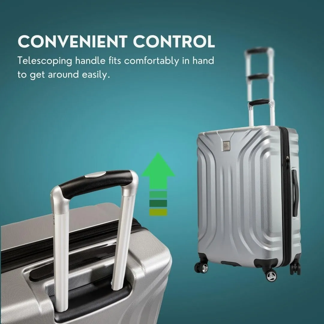 Skyway Nimbus 4.0 Expandable, Durable Hardside, 8 Wheel Spinner, Lightweight Suitcase, Unisex, Stylish, Shiny Silver, Checked-Large 28-Inch